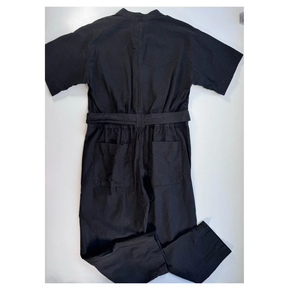 EVERLANE Fatigue Short Sleeve Jumpsuit Womens 8 Faded Black Organic Cotton/Linen